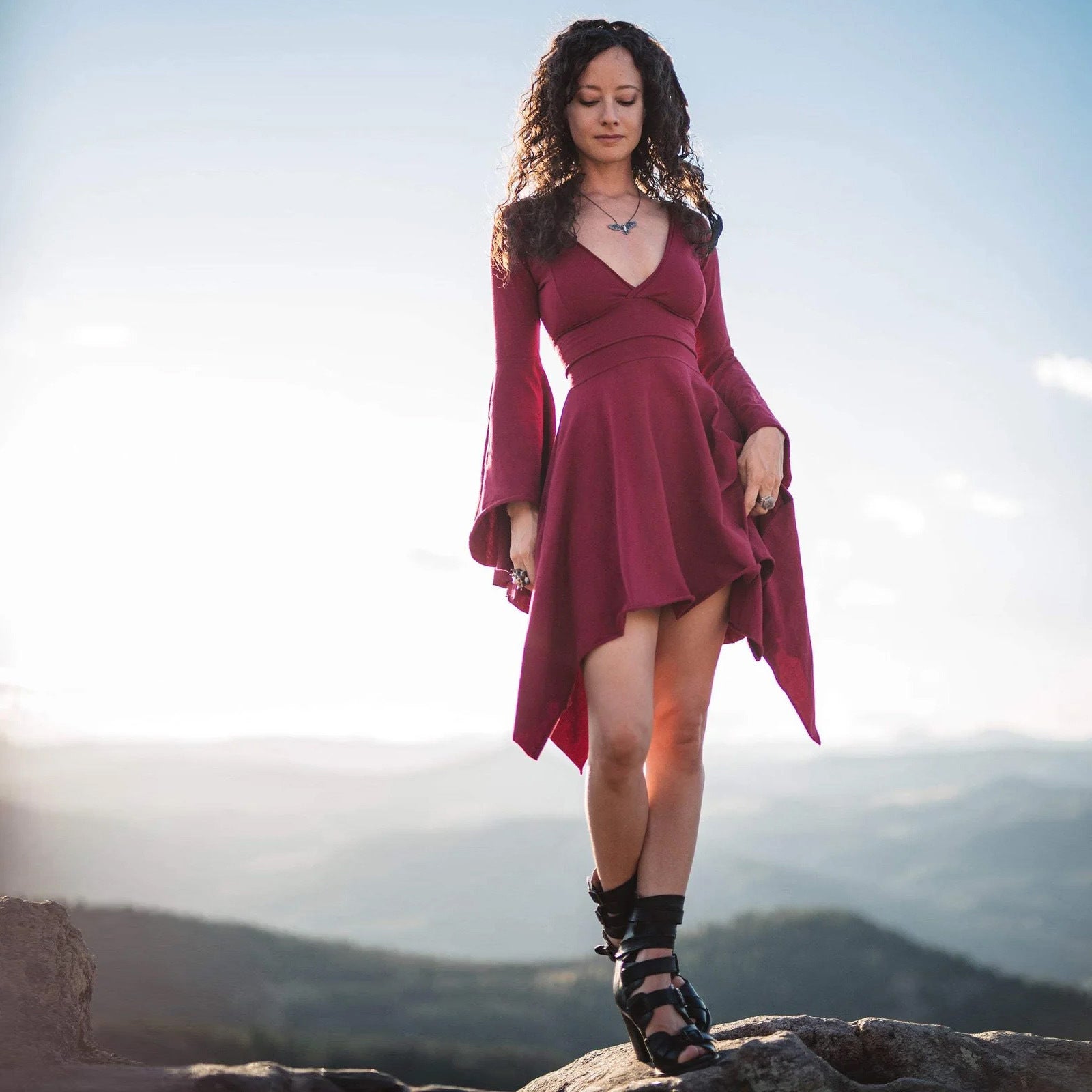 Women's Sexy Deep V Slim Ruffle Sleeve Irregular Dress 7