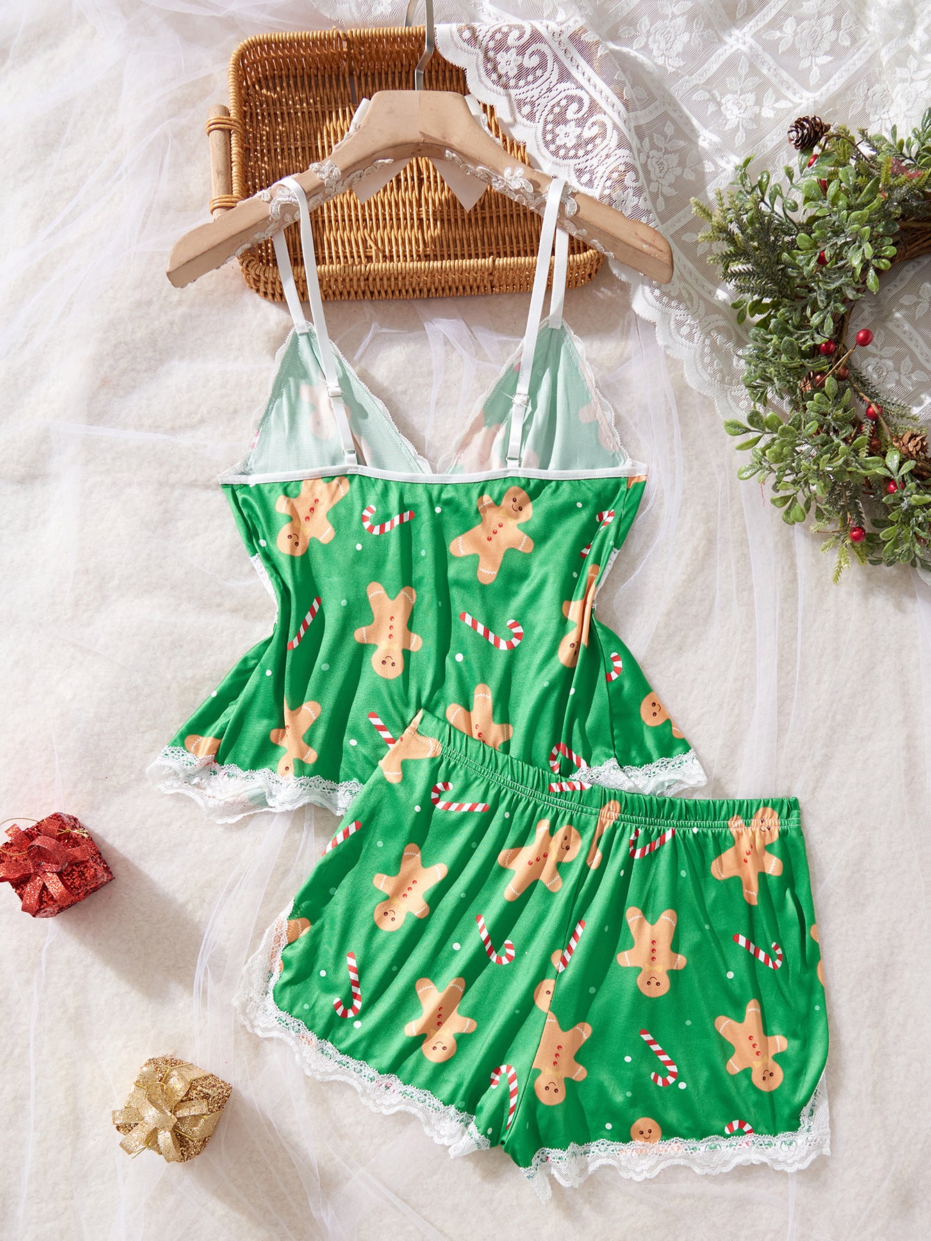 Sexy Lace Patchwork Lingerie Set Print Loungewear Two-Piece Set 7