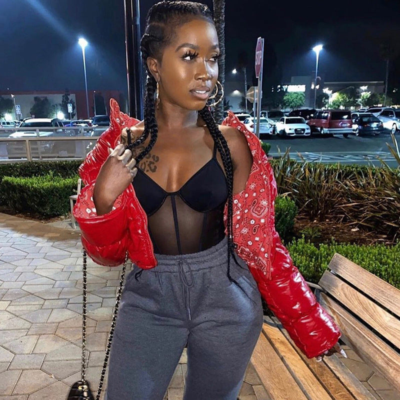 Winter Turndown Collar Camo Print Zip Reversible Women's Cotton Top