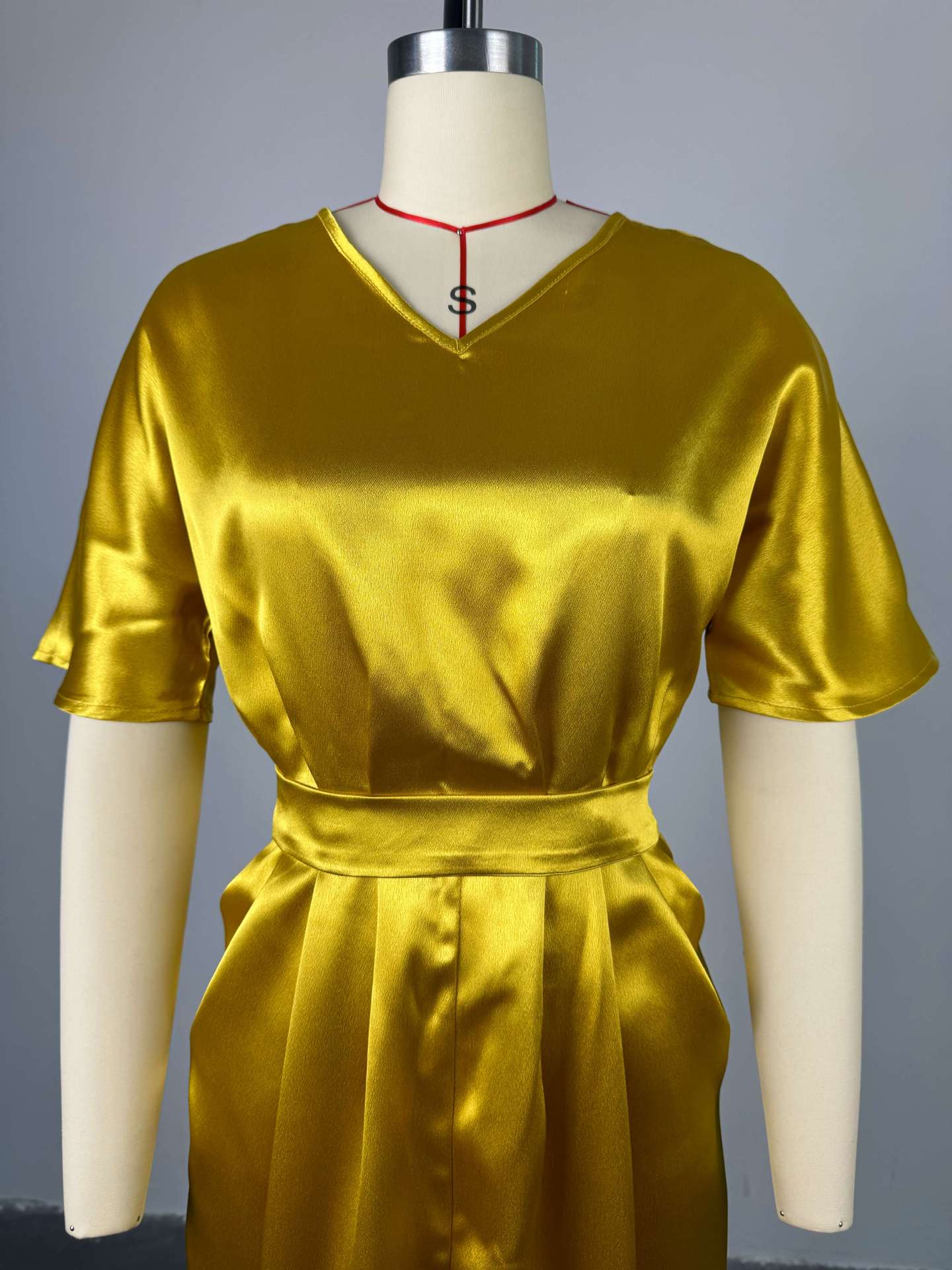 Women's Spring Chic Elegant V-neck Short Sleeve High Waist Slit Long dress 5