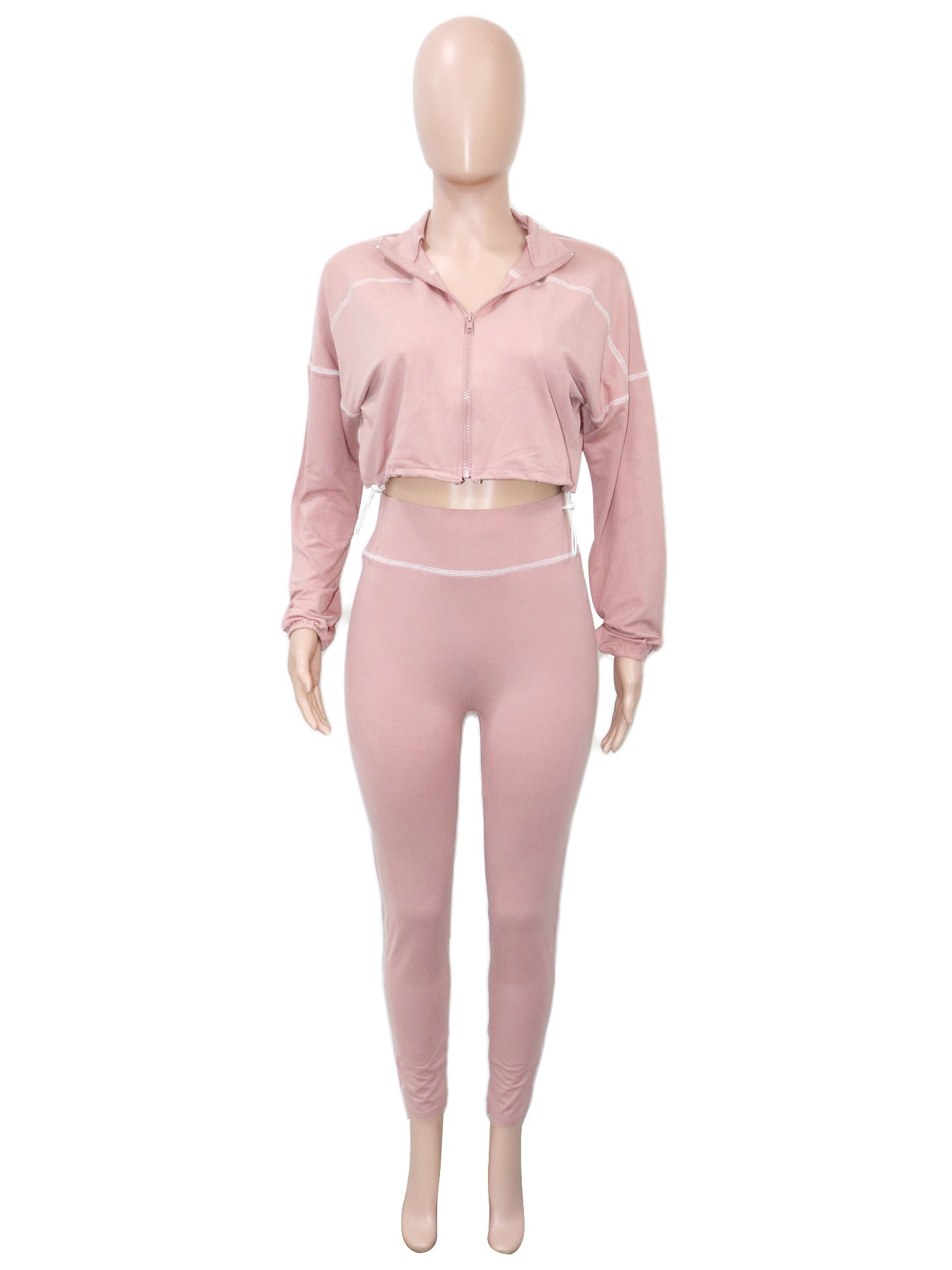 Fashion Casual Sportswear Women's Spring Autumn Solid Color Long Sleeve Zipper Slim Fit Two-Piece Pants Set 8