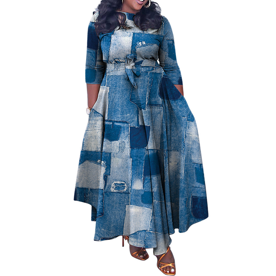 Women's Autumn and Winter Fashion Chic Strappy African Plus Size Maxi Dress 12