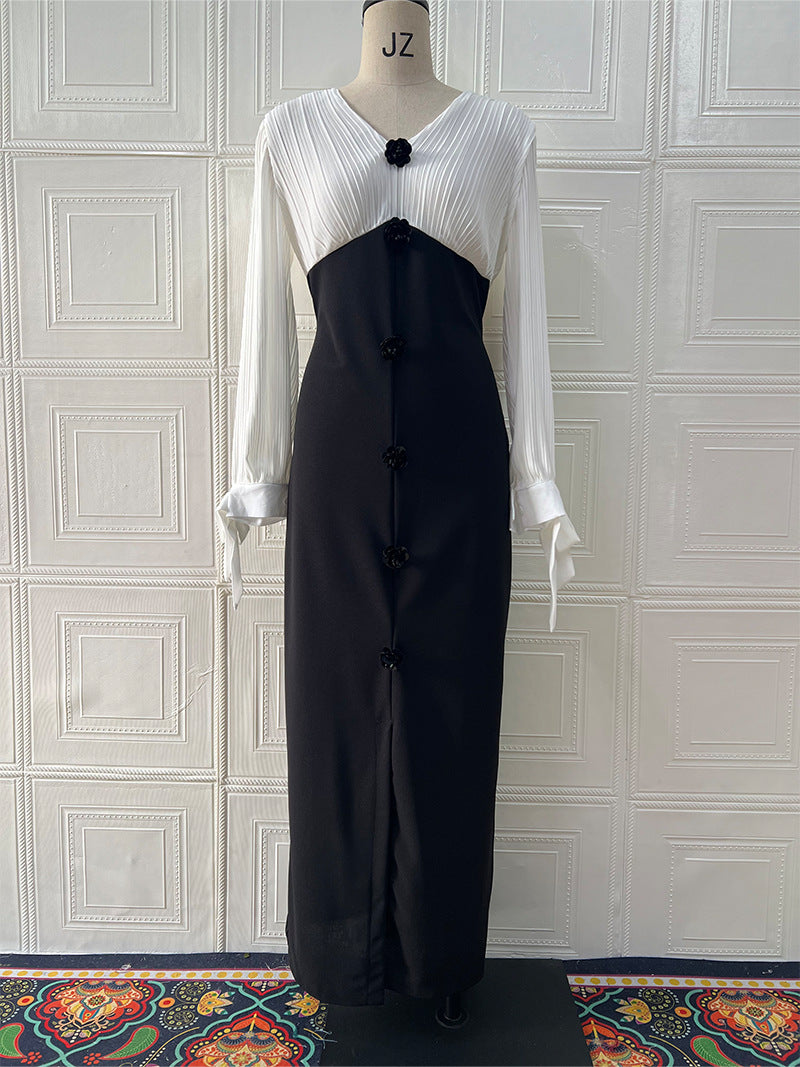 Women Autumn Sexy Style Elegant Colorblock Dress 6