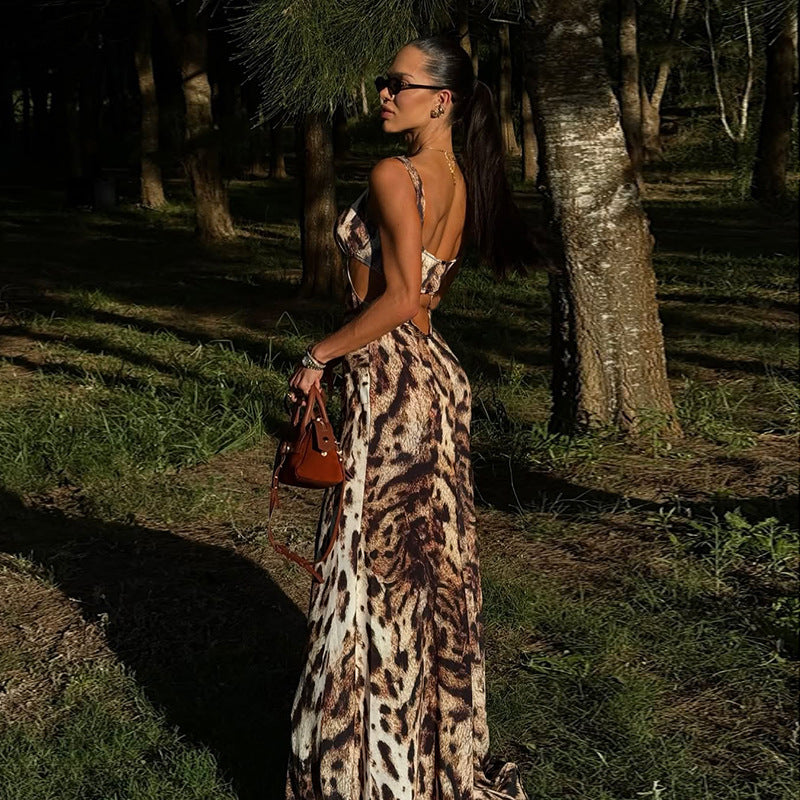 Women Leopard Print Summer Holiday Strap Dress 4