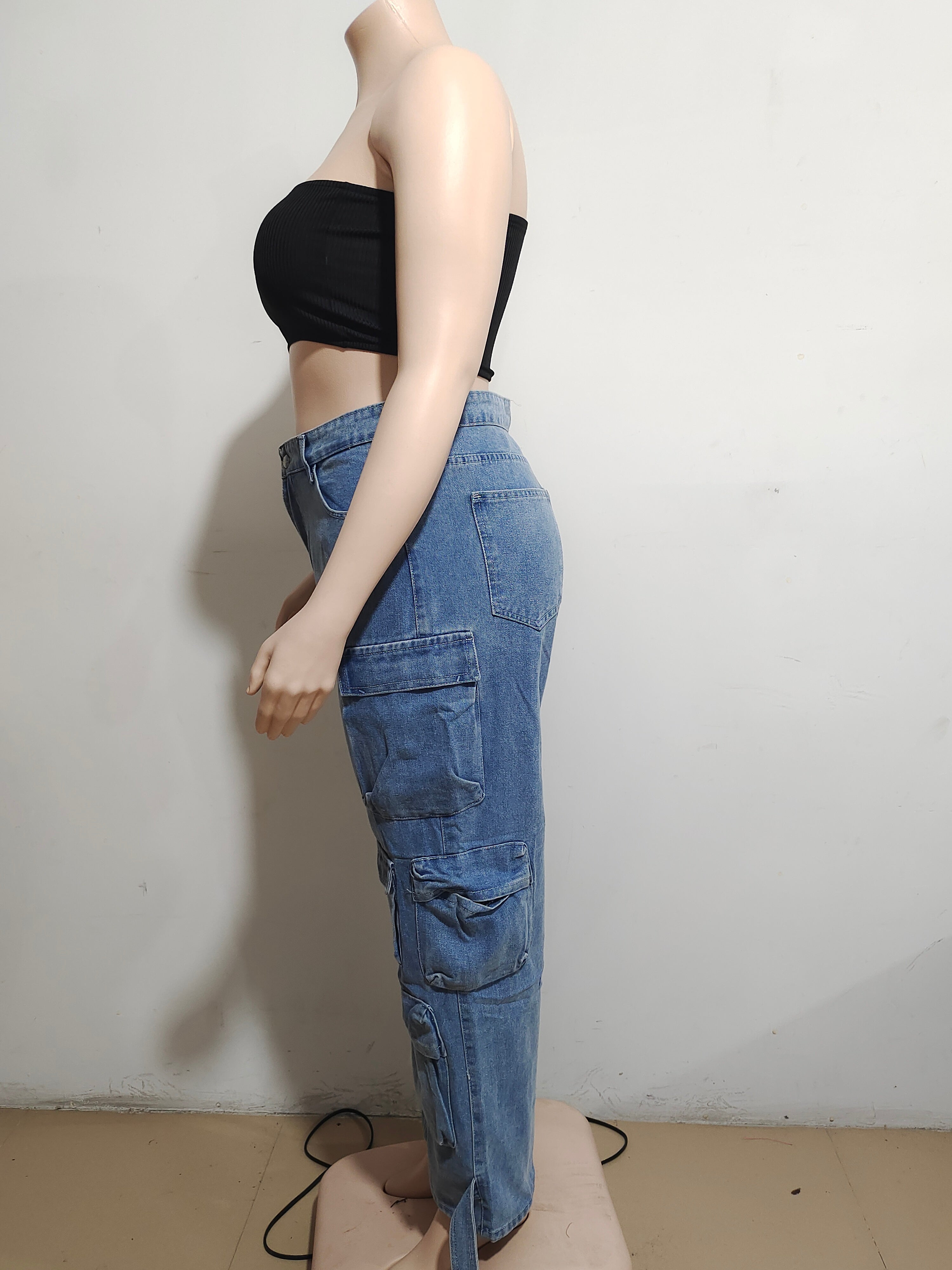 Trendy Multi Pocket Denim Pants Wash Cargo Pants Jeans 20