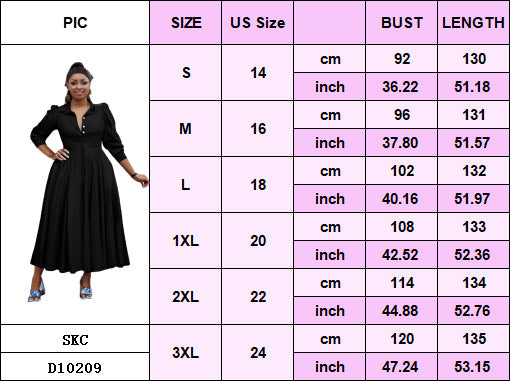 Plus Size Women Elegant Long Sleeve Solid Shirt Dress 15