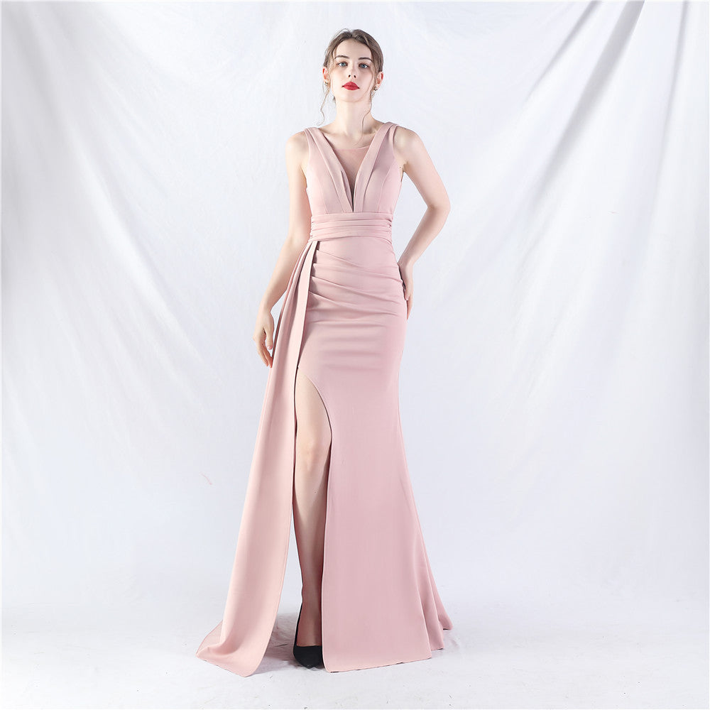 Women Pleated Satin Evening Dress 7