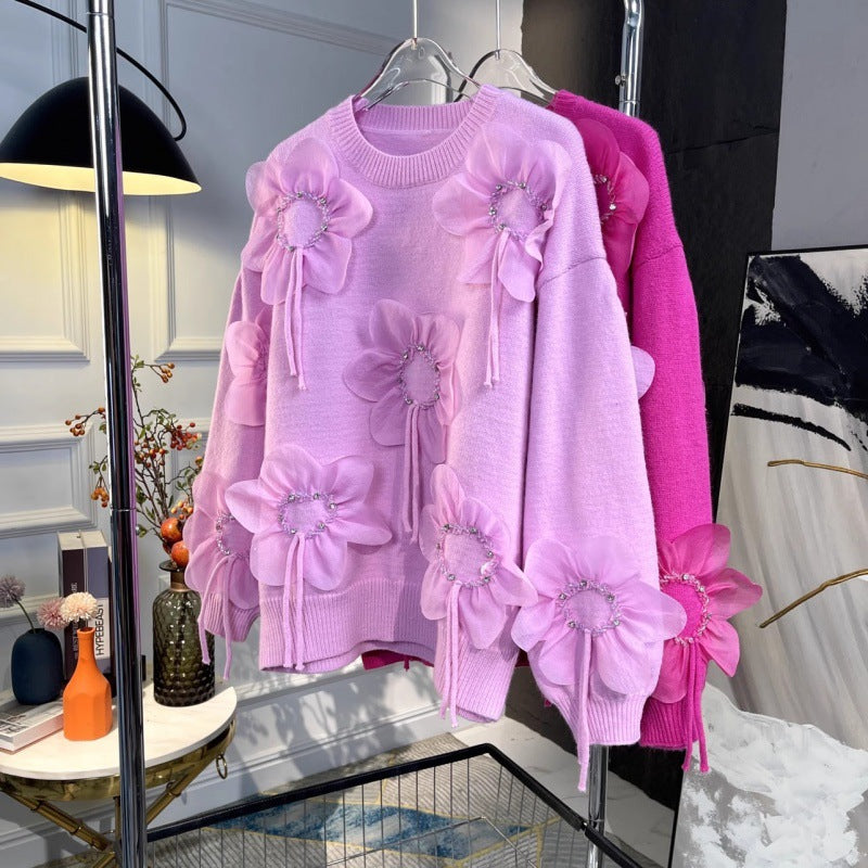 Women flower beaded sweater 13