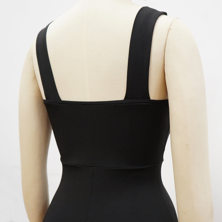 Women Summer Black Modest Strap Sleeveless Solid Silt Evening Dress 7