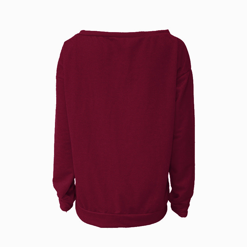 Love Letter Printed Long Sleeve T-Shirt Sexy Off-Shoulder Women's Top 30