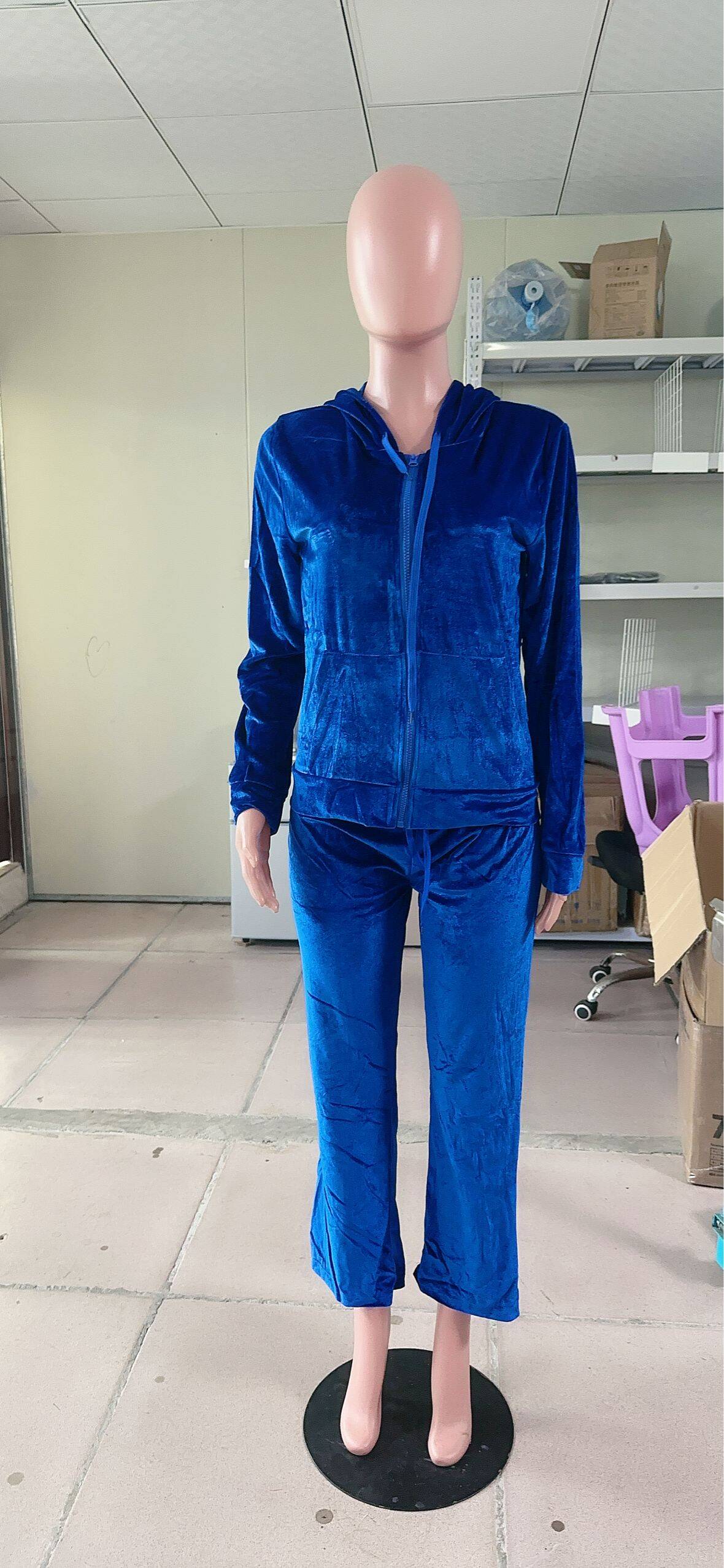 Fall Winter Tracksuits Fashion Beaded Velvet Sport Casual Two Piece Pants Set 21