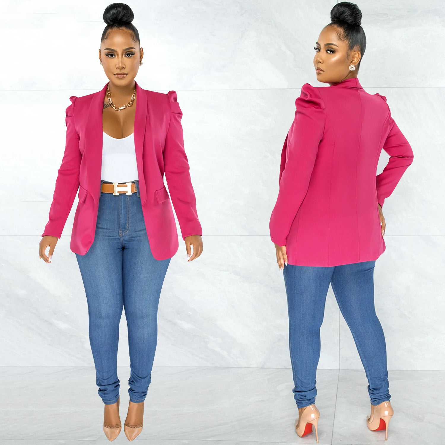 Fashion solid color women's ruffled long-sleeved blazer women 9