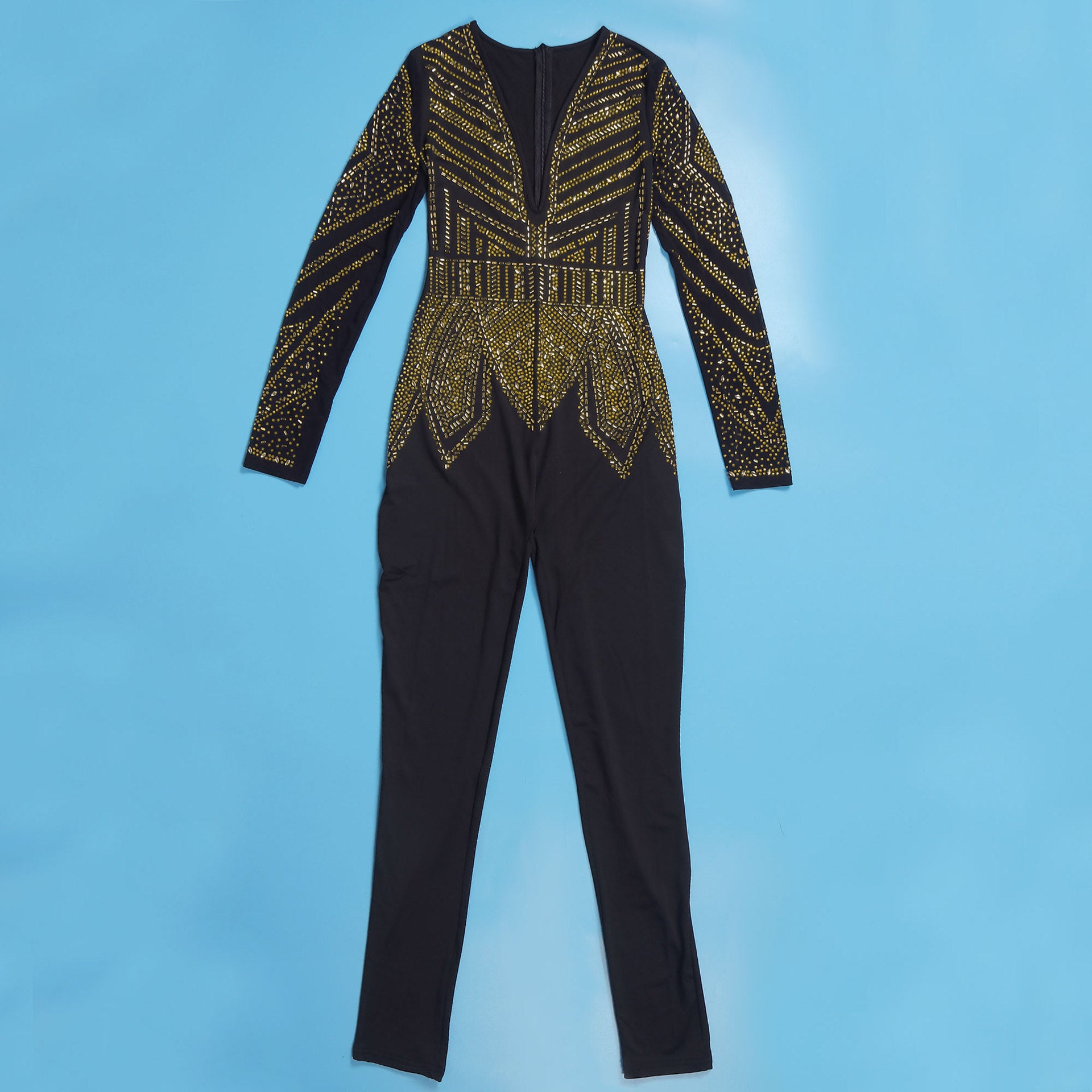 Women Sexy Beaded V-Neck Stretch Jumpsuit 28