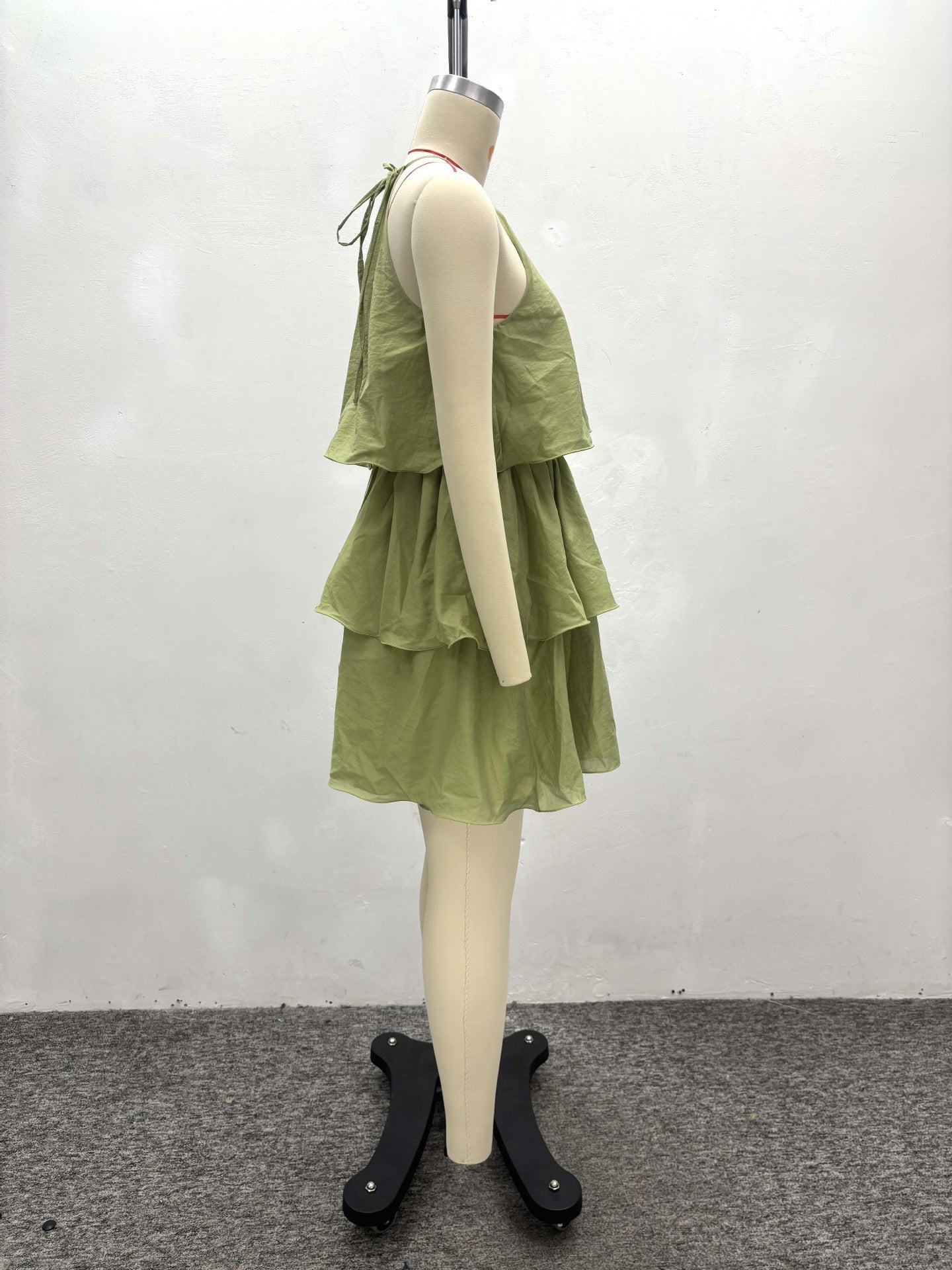 African Chic Sweet Halter Neck Sexy Sleeveless Solid Color Ruffled Mini Dress 7