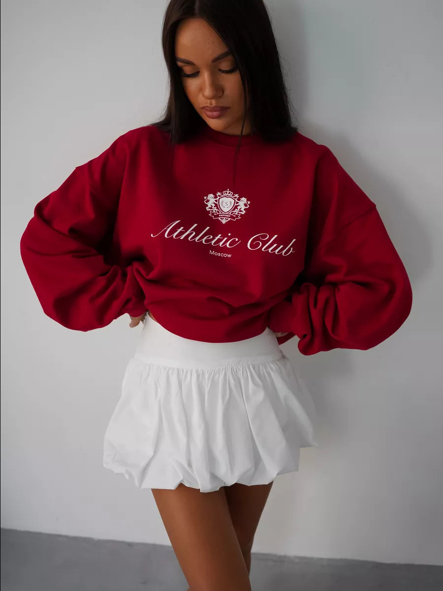 Trendy Letter Print American Autumn Winter Round Neck Long Sleeve T-shirt Top