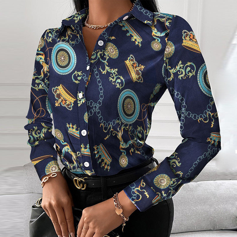 Women long-sleeved elegant printed shirt 11
