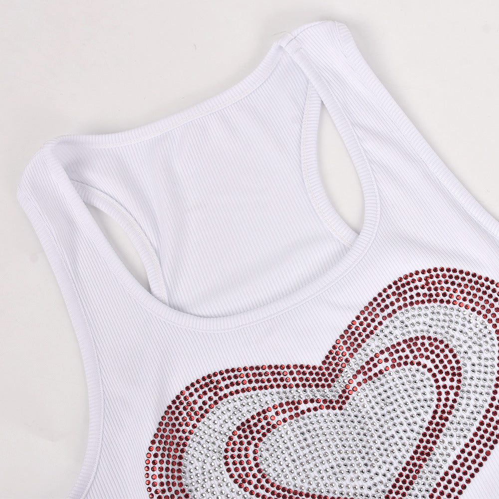 Women Spring Summer Beaded Heart Print U Neck Sexy Dress 12