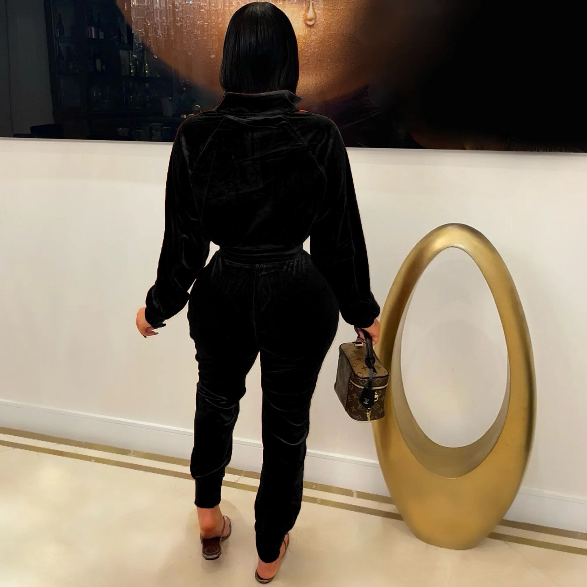 Women Casual sports Casual Veet Top and Pant two-piece set 6