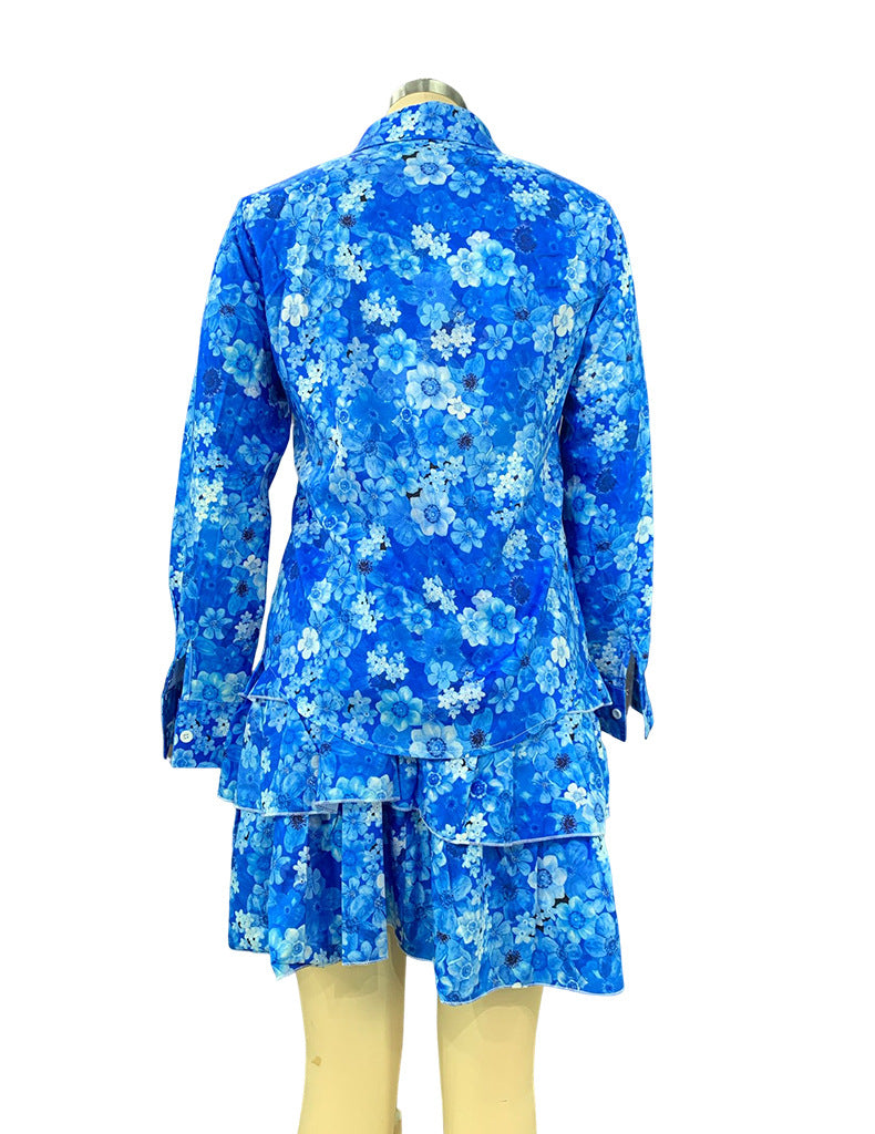 Women Printed Long Sleeve Shirt and SkirtTwo Piece Set 11