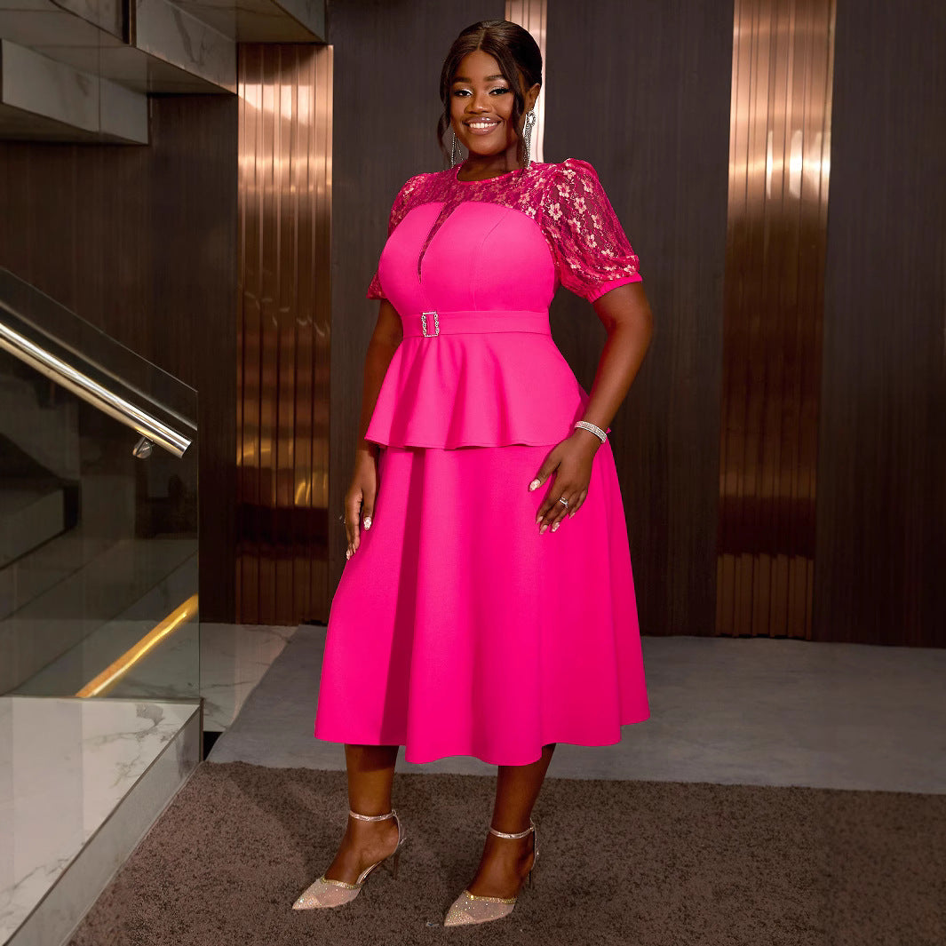 Chic Lace Patchwork Ruffled A-Line Formal Party Dress 5