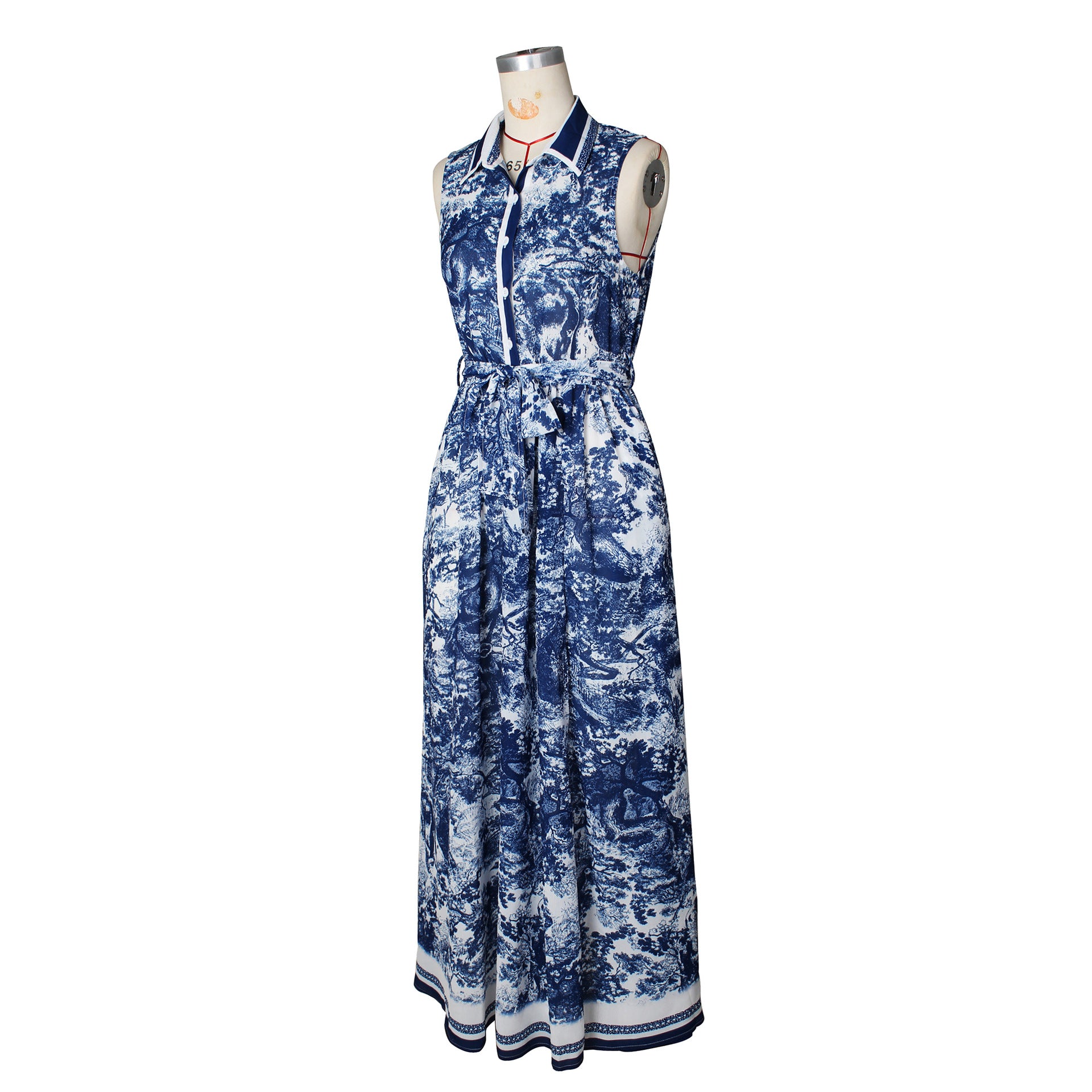 Women printed sexy slit flowing bohemian dress with belt 12