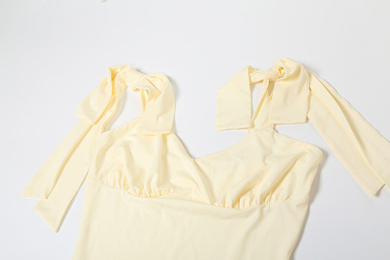 Women Summer Solid Sexy V Neck Lace-Up Backless Bodycon Dress 9