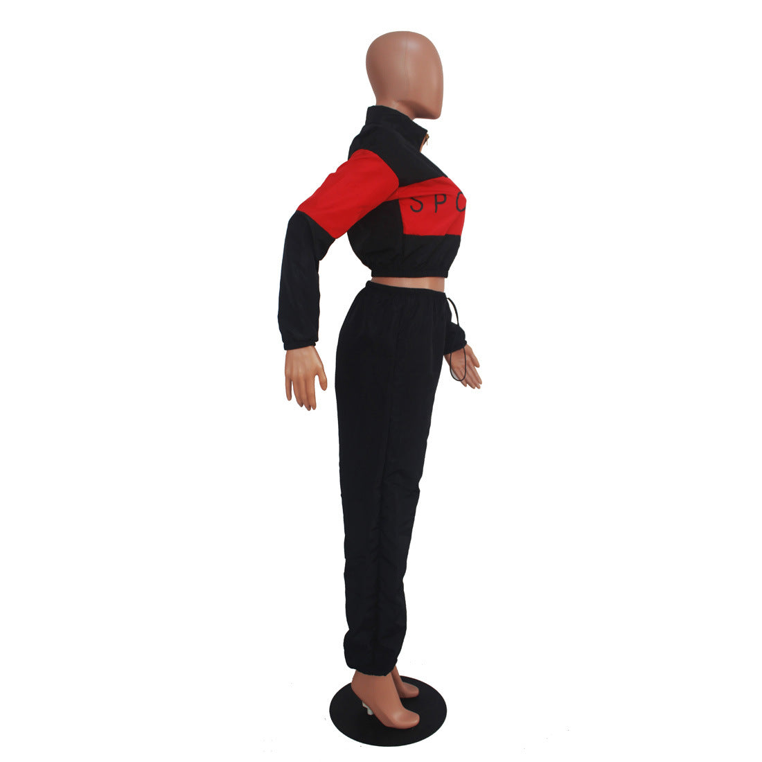 Women's Letter Print Color Block Patchwork Trench Hoodies Pants Set 13