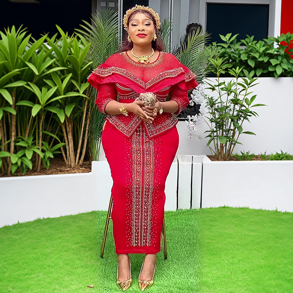 African Women's Clothing Sexy Beaded Dress 4