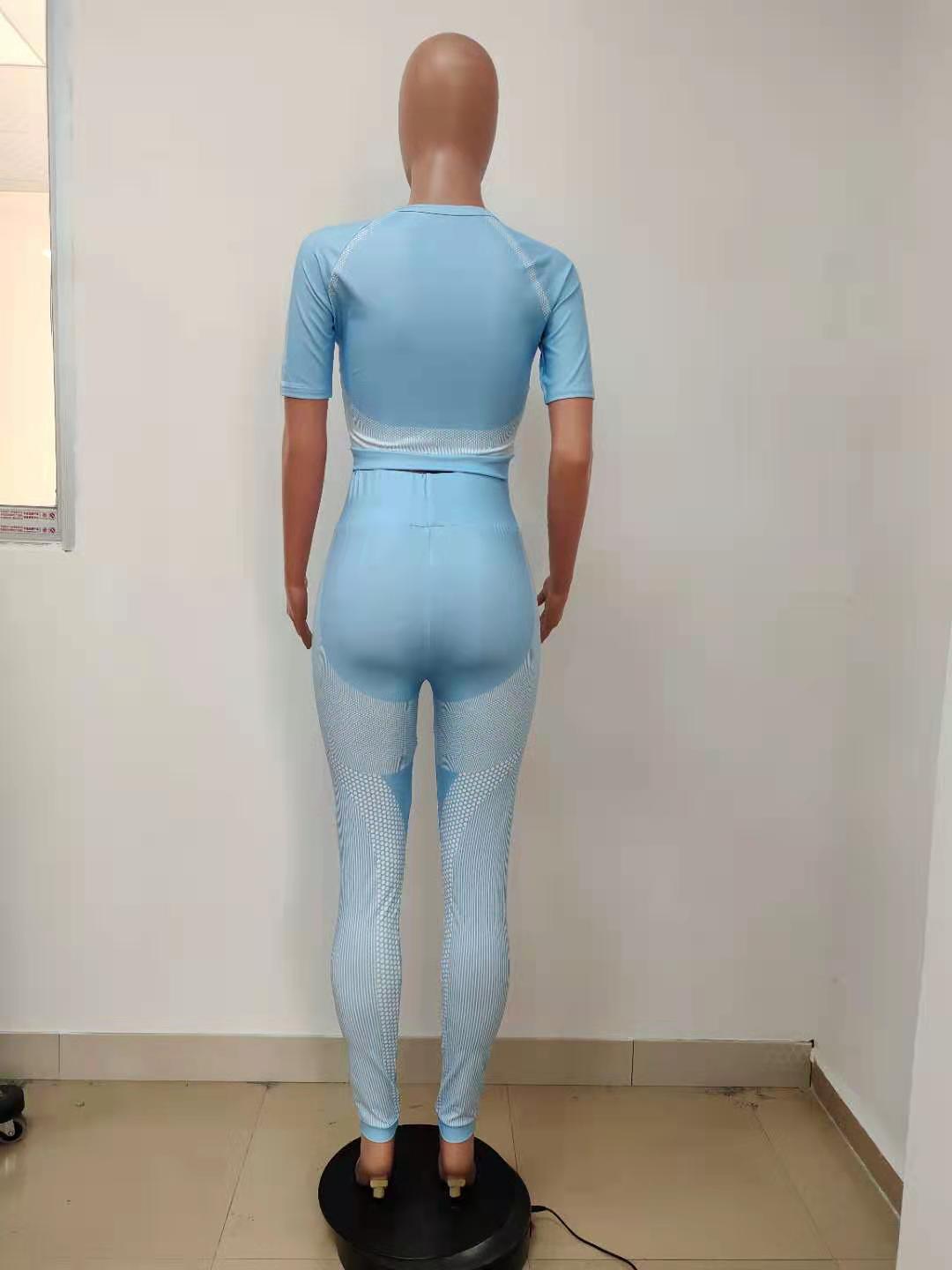 Women Summer Printed Short Sleeve Yoga Two-piece Set 5