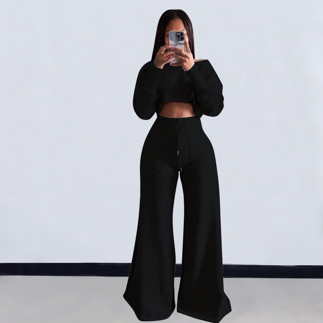 Women Casual Long Sleeve Crop Top and Pocket Pant Two Piece 6