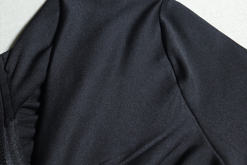 V-Neck Tight Fitting Long Sleeve Decorative Flower Irregular Bodycon Dress 14