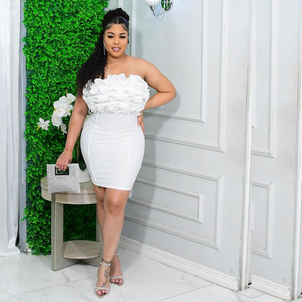 Women Strapless Pressed Lace Bodycon Dress 9