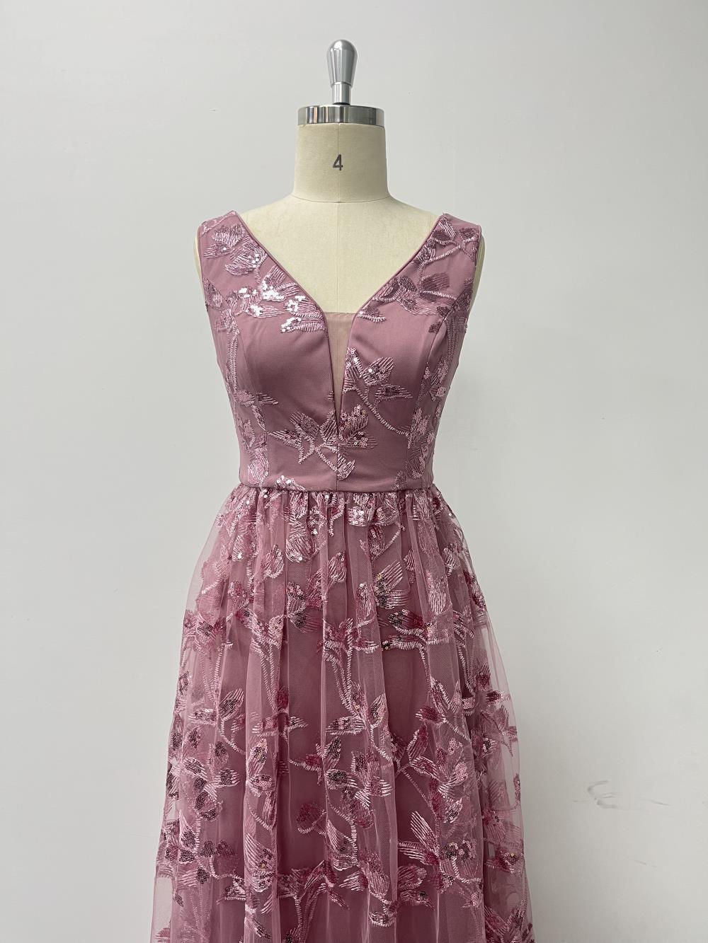 Women sleeveless double v-neck mesh print zipper dress 13