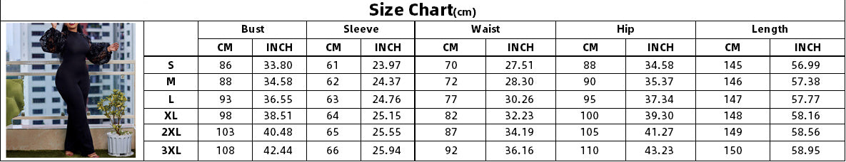 Plus Size Women Loose Patchwork Puff Sleeve Wide Leg Jumpsuit with Belt 8