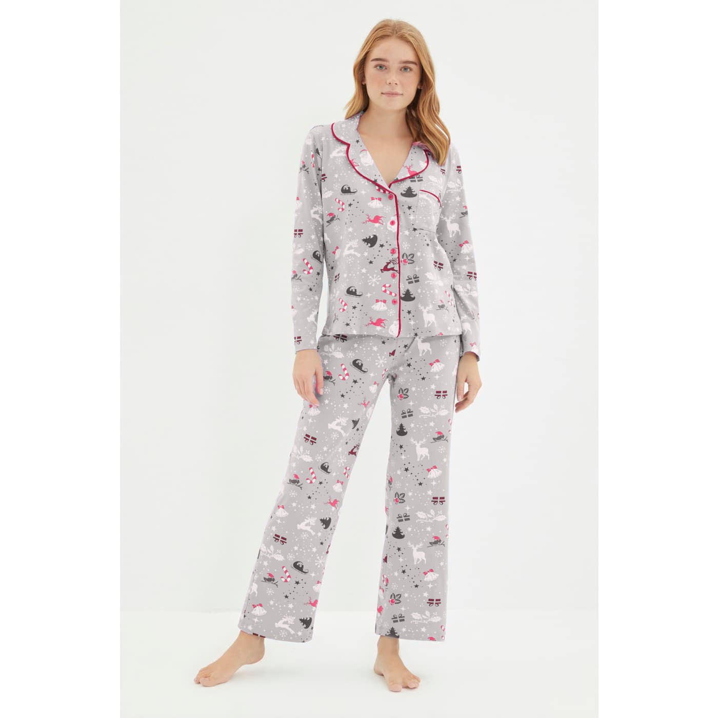 Casual Christmas Printed Shirt And Pants Pajama Set 5