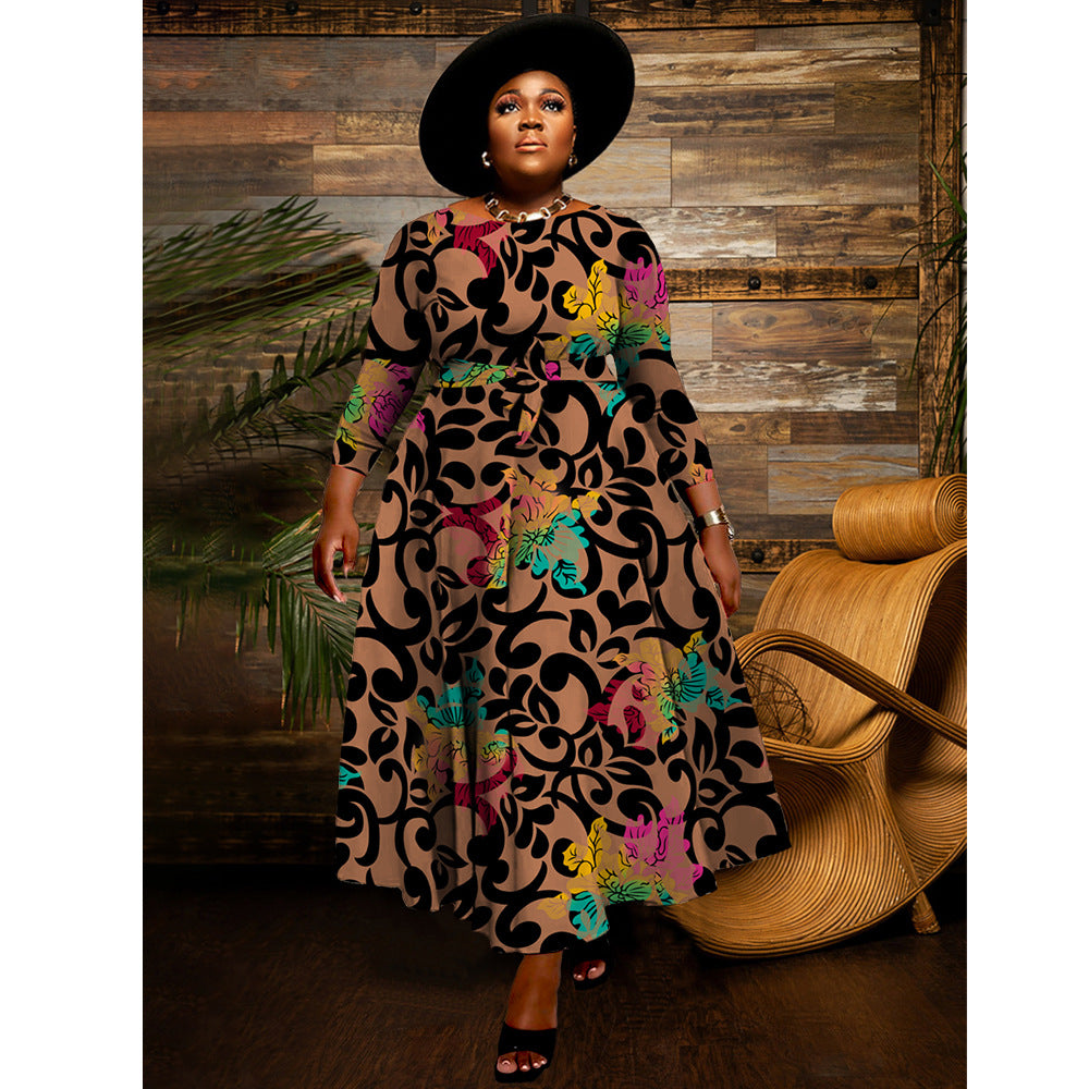 Women's Spring Fashion Chic Printed Long Sleeve African Plus Size Maxi Dress 4