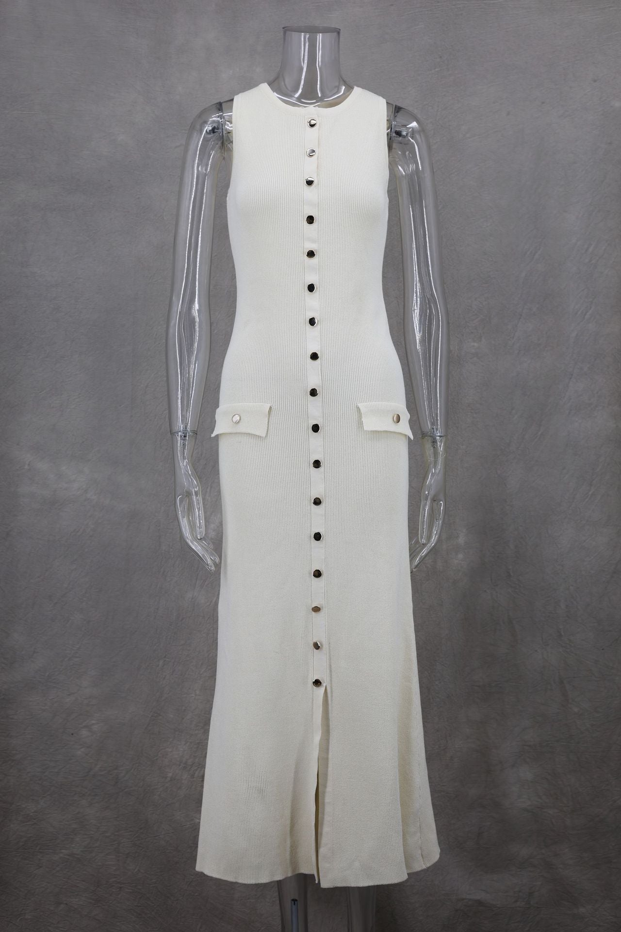 Women Summer Sleeveless Round Neck Knitting Dress 13