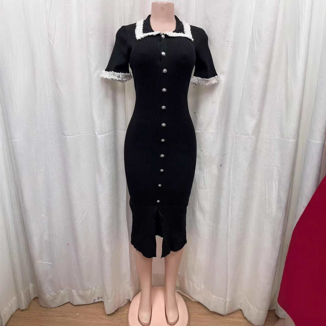 Women French single hook flower collar Peter Pan Collar knitting dress 4