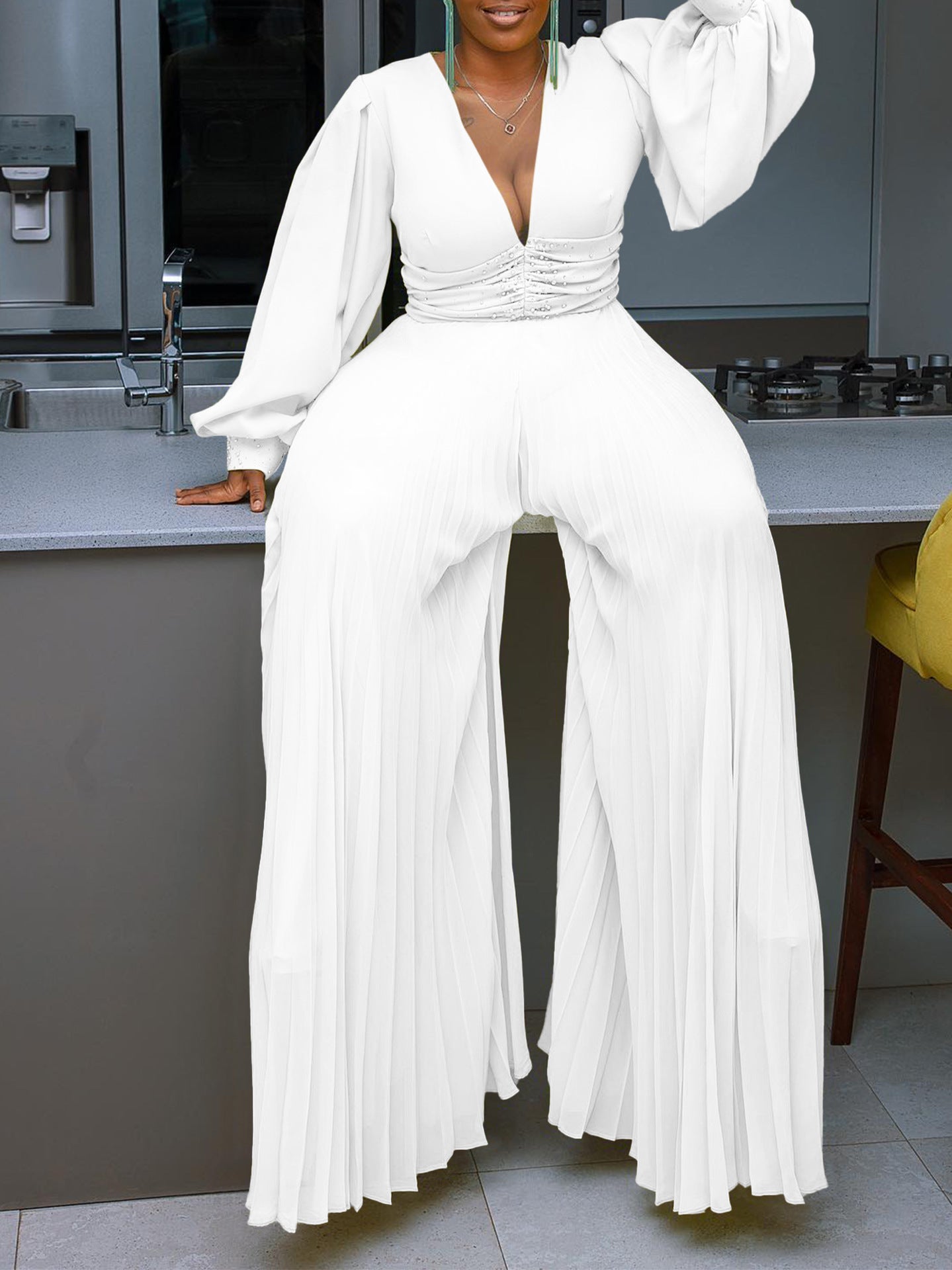 Plus Size Beaded Fashion Casual Loose Wide Leg African Jumpsuit