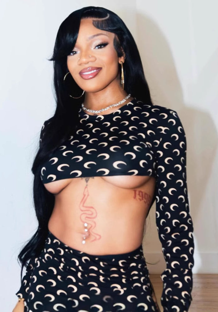 Women Sexy Long Sleeve Crop Top and Skirt Two-Piece Set