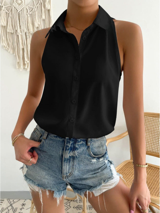 Women sleeveless shirt Career Solid shirt 11