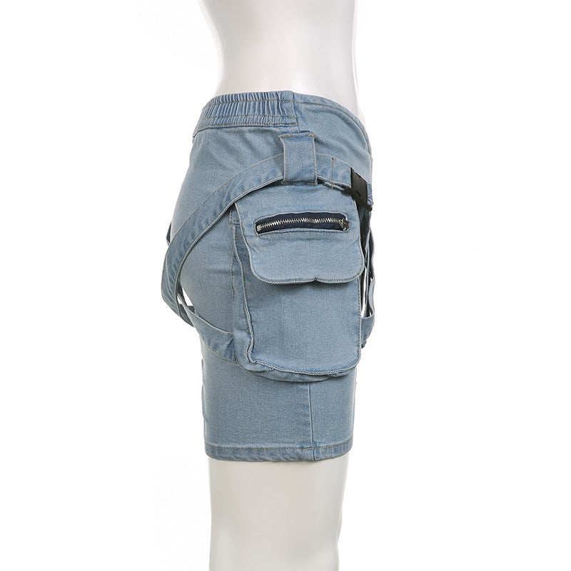 Women Pocket Cross Denim Mini Skirt 12