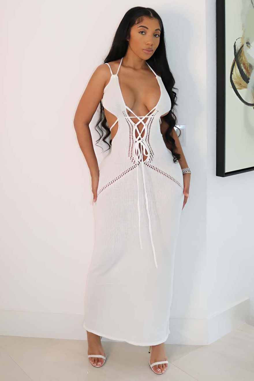 Women's Fashion Casual Sexy Strappy Cutout Low Back Knitting Dress 3