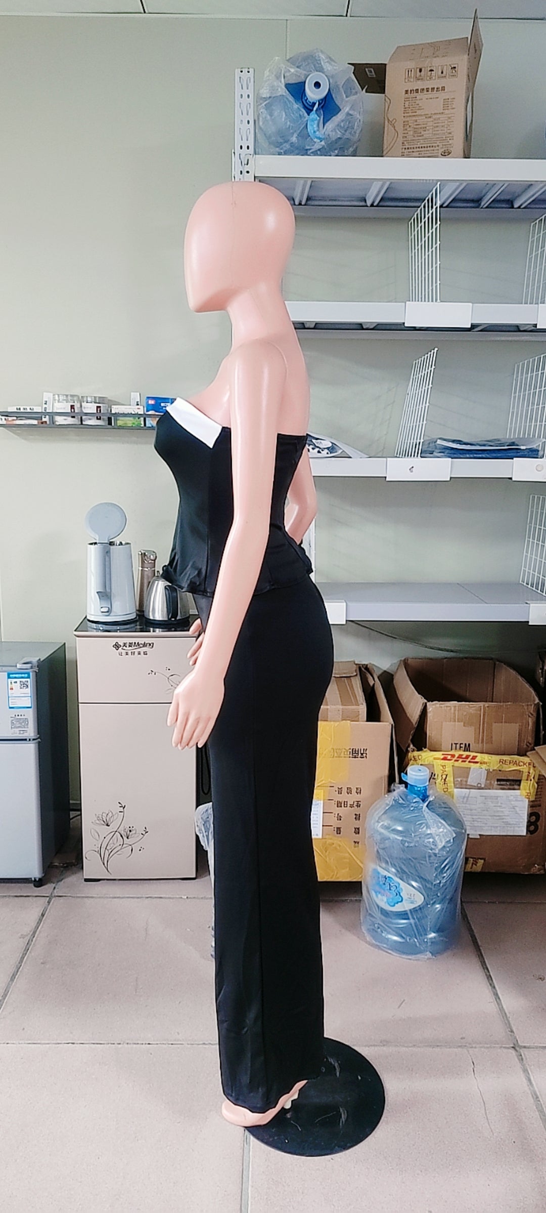 Women Summer Elegant Strapless Contrast Color Top and Pants Two Piece Set 9