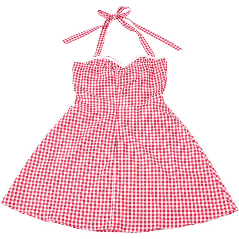 Summer women's clothing sexy Halter Neck contrast color slim Slim Fit Lace-Up plaid dress 10