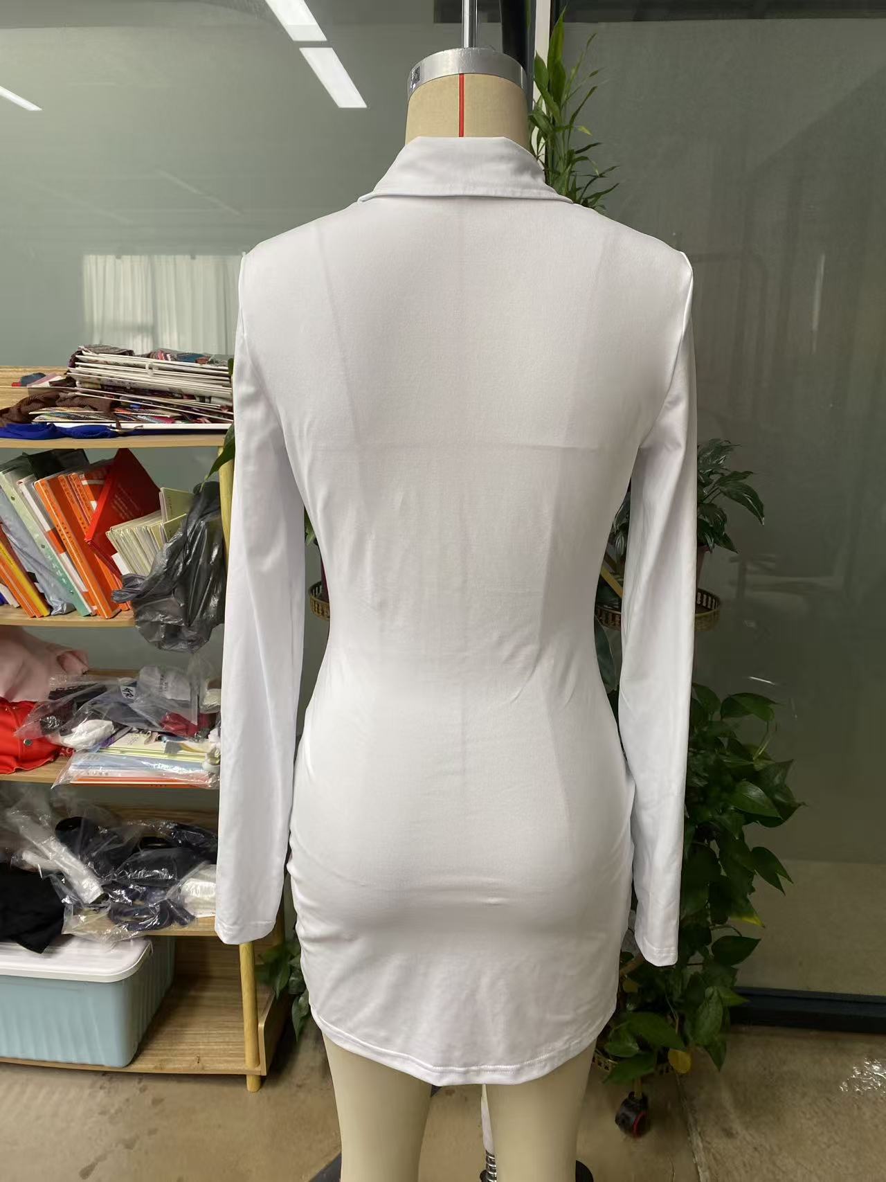 Women's Sexy Tight Fitting Square Neck Slim Waist Shirt Dress 5