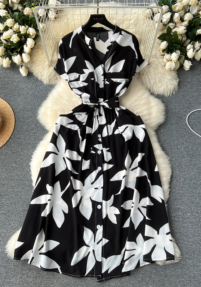 Women Holidays Printed Lace-Up Maxi Dress