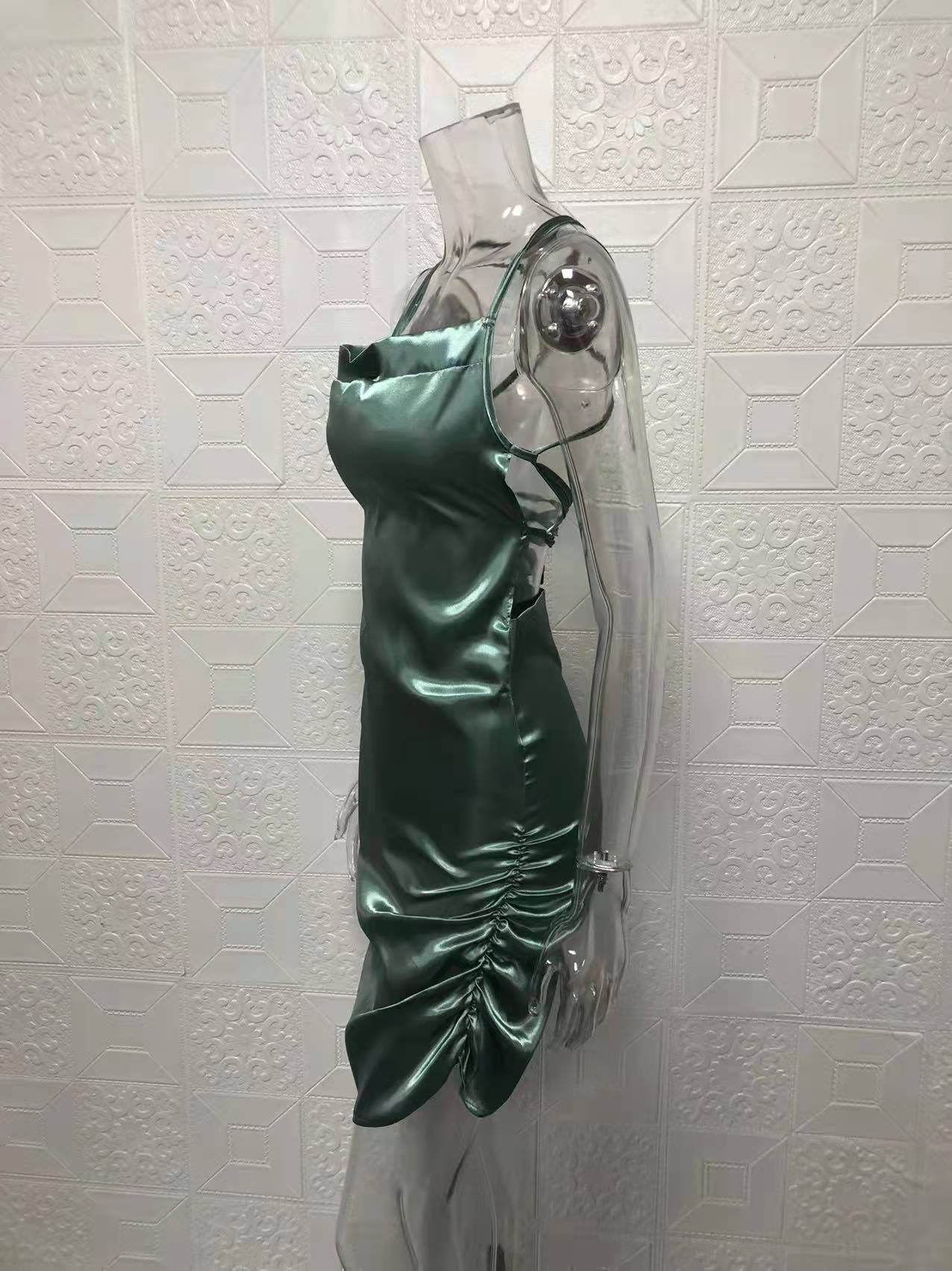 Women Sexy Strapless Pleated Backless Hollow Strap Dress 51