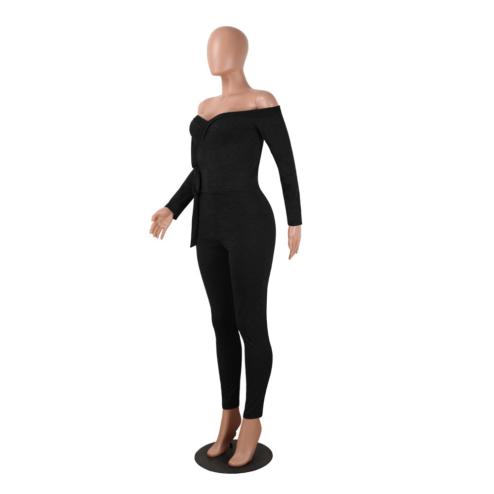 Sexy deep v women's long-sleeved off-the-shoulder Jumpsuit 25