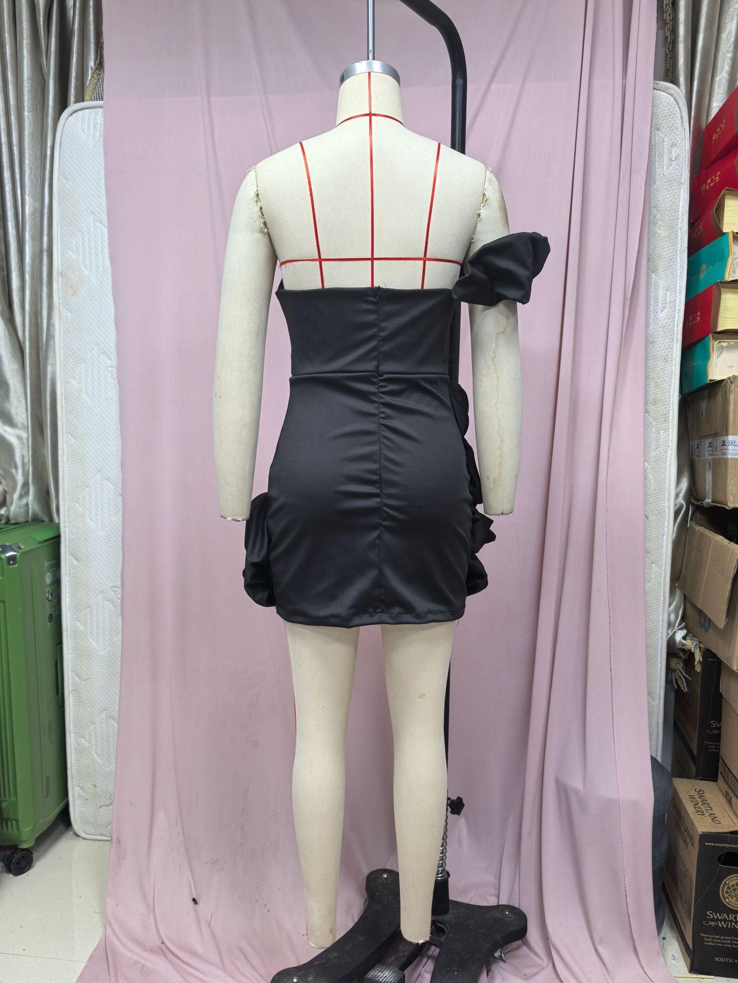 Women Summer Ruffle Flower Bud One Shoulder Strapless Bodycon Dress 19